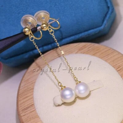 Genuine AAA natural  Akoya White pearl  Clip earrings 14K P - Image 1 of 3
