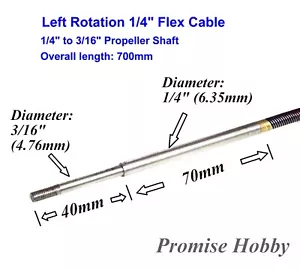 1/4" X 590mm Left Flex Cable W/ 1/4" to 3/16" Prop Propeller Shaft for RC Boat - Picture 1 of 4
