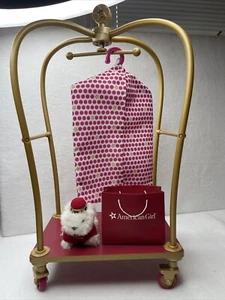 American Girl Doll Truly Me Grand Hotel Luggage Cart Shopping Bag Pink Gold& Dog - Picture 1 of 8