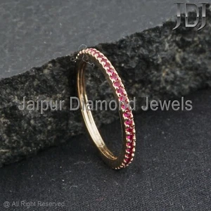 Fully Band Ring Natural Ruby Gemstone Ring 14k Solid Yellow Gold Jewelry Ring - Picture 1 of 6