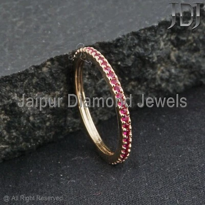 Fully Band Ring Natural Ruby Gemstone Ring 14k Solid Yellow Gold Jewelry Ring - Image 1 of 4