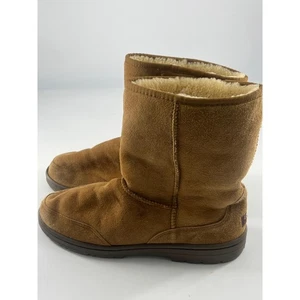 Ugg Boots Mens Size 14 Sheepskin Wool Winter Short Camel Brown Tan Warm Lined - Picture 1 of 9