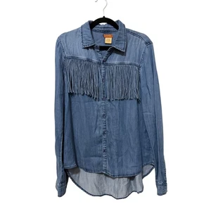 Scully Damen Jeanshemd Fransen Western Button Down Blau Tencel Oberteil - Bild 1 von 4