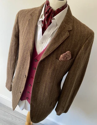 HARRIS TWEED mens 70's FLOYD'S BROWN HERRINGBONE STRIPE SPORTS JACKET BLAZER 42" - Image 1 of 4
