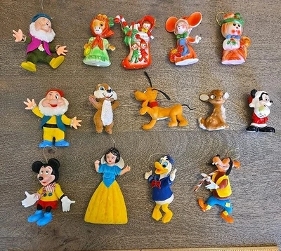 Vtg Disney Felt Flocked Christmas Ornaments Mickey & More See Pics Lot Of 14 - Image 1 of 4