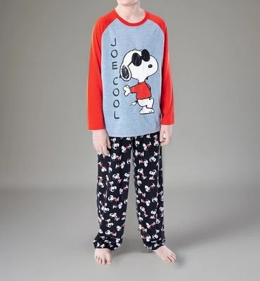 Conjunto de roupa de dormir Peanuts Boys’ Joe Cool Snoopy manga longa Raglan 2 peças Pjs 10/12 - Imagem 1 de 4