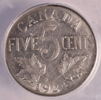 1924 Canada 5 Cents - ANACS AU50 - "PQ Looks Nicer"  - Image 1 of 3