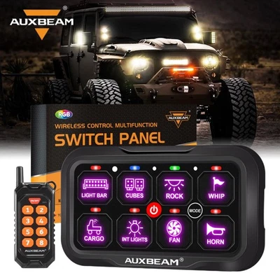 For Jeep Light Switch RA84 Auxbeam RGB 8 Gang Switch Panel Light Remote Control Foto 1 de 4