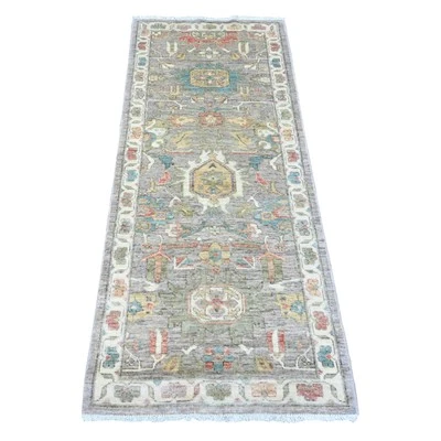 2'6"x6' Gray Peshawar Heris Design Wool Hand Knotted Runner Oriental Rug G89992 - Image 1 of 4
