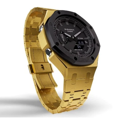 Casioak Mod Custom Watch Casio G-Shock GA-2100 Gold Metal Black Bezel GA2100 - Image 1 of 4