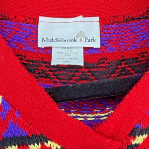 Vtg Middlebrook Park USA red geometric knit sweater L short sleeve acrylic pullo - Picture 1 of 11