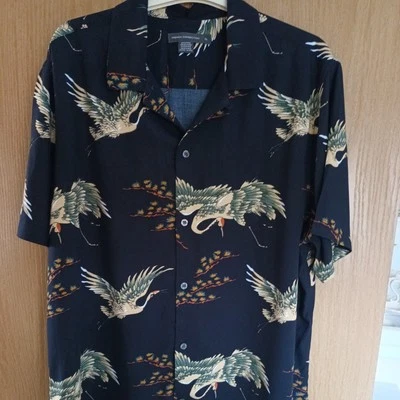 FRENCH CONNECTION Mens S/S SHIRT #2 Oriental CRANES print. Size XL VISCOSE VGC - Image 1 of 4