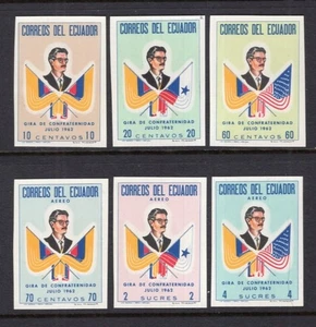 Ecuador 1963 Presidential Tour Set of 6 IMPERF MNH #691-3, C409-11 - Picture 1 of 1