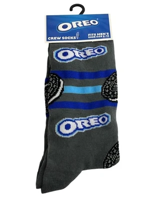Oreo Crew 袜子灰色蓝色饼干图形新奇男式 6-12 趣味食品礼物新品 — 第 1/3 张图片
