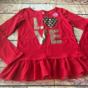 365 Kids Garanimals Girls Shirt Graphic Love Ruffle Hem Long Sleeve Sz 7 - Picture 1 of 7