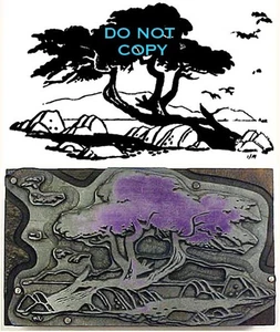 Monterey Cypress Tree Pebble Beach CA Printers Letterpress Printing Block Cut - Picture 1 of 5