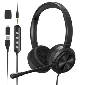 USB Computer Headset with Microphone: On-Ear 3.5mm Wired Headset with Noise C... - Picture 1 of 7