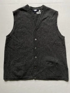 Lands End Sweater Vest Men’s XL Gray 100% Cashmere Ribbed Grandpa Cardigan - Picture 1 of 7