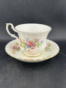 Royal Albert Tea Cup and Saucer Moss Rose Pattern, Vintage Bone China Larger - Picture 1 of 13