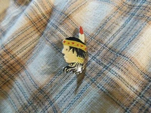 Vintage INDIAN WARRIOR Enameled PINBACK Collector 1 1/2" Taiwan VG ! - Picture 1 of 3