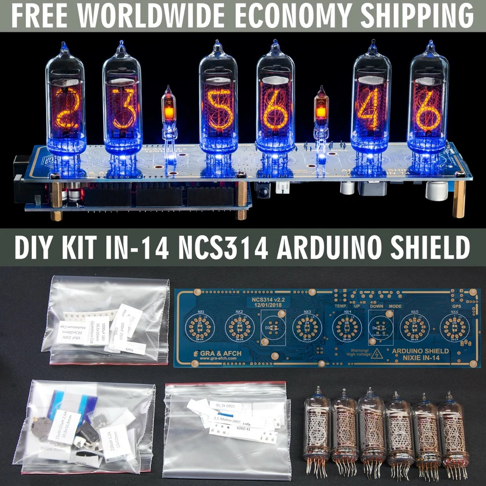 KIT IN-14 Arduino Shield NCS314 Nixie Clock WITH TUBES FREE SHIPPING - Image 1 of 4