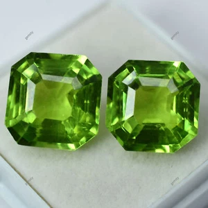 NATURAL Peridot SQUARE CUT 17.10 Ct Loose Gemstone Best Quality CERTIFIED Pair - Picture 1 of 14