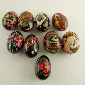 9 huevos de Pascua brillantes decorados de madera cubiertos de plástico ucraniano o ruso - Imagen 1 de 11