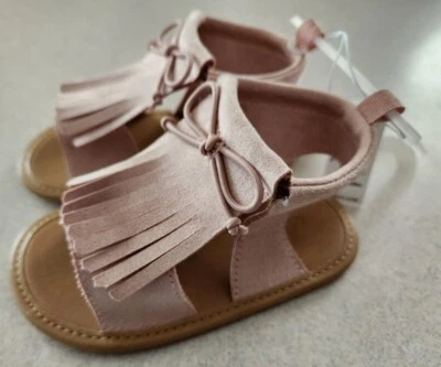 Sandalias antiguas azul marino con flecos de gamuza sintética rosa #31823 para bebés niñas 0-3 12-18 18-24 meses Foto 1 de 4