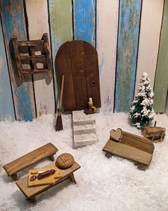 Wichteltür-Set HOLZFARBE Wichteltüre Zubehör Weihnachten menwichtel4 - Bild 1 von 2