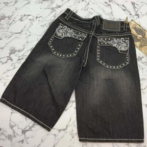 Herren Kanji schwarz | weiß Strass Denim Shorts neu mit Etikett - Bild 1 von 7