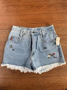 Vintage High Rise Lei Shorts Juniors Denim 1990s Y2K Embroidered Jean Shorts NWT - Picture 1 of 5