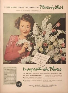 1945 FTD Florist Telegraph Delivery PRINT AD Flowers - Grace Moore VTG 1940s - Picture 1 of 5