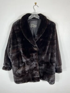 Giacca pelliccia visone classica righe orizzontali nera donna XL cappotto extra large - Foto 1 di 5