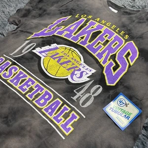 47 Brand Vintage Tubular Mens Los Angeles Lakers T Shirt Black NBA Retro Sz S - Picture 1 of 4