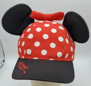 DISNEY Parks Minnie Mouse Girls Baseball Cap Hat Ears& Bow Snapback polkadot red - Picture 1 of 7
