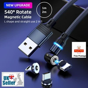 3 in 1 Magnetic Charging USB Cable Charger 2.4A Phone Type-C Micro USB IOS - Picture 1 of 19