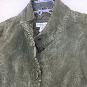 Coldwater Creek Jacket Womens Medium Green Suede Leather Front Wool Blend Sleeve - Picture 1 of 8