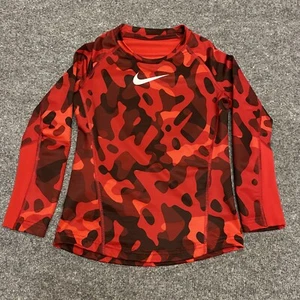 NIKE Shirt Boys XS Red Camo Dri-Fit Camouflage Long Sleeve Performance Stretch - Picture 1 of 8