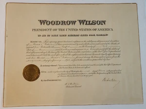 President Woodrow Wilson Signed Postmaster Appointment Document - Picture 1 of 6