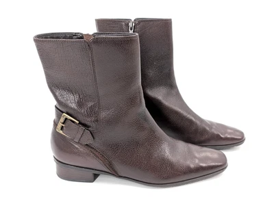 Talbots Layla Chocolate Brown Leather Low-Heel Square Toe Buckle Boots Size 7 - Image 1 of 4