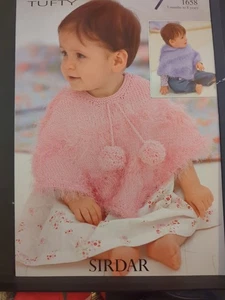 Baby Knitting Pattern Poncho Birth To 8 Years Tufty Wool With Pom Pom Making - Picture 1 of 2
