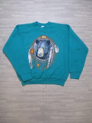 Vintage 90s Fruit of the Loom Sweatshirt Womens Medium Grizzly Bear Dreamcatcher - Image 1 of 4