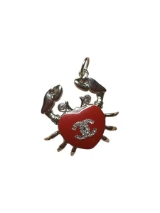 Chanel Red and Silver Heart Crab Zipper Pull Charm with CC Logo - Picture 1 of 10