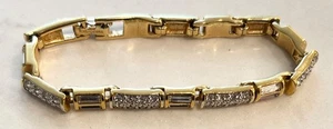 Bracciale maglia vintage firmato Swarovski tono oro e cristalli - Foto 1 di 4