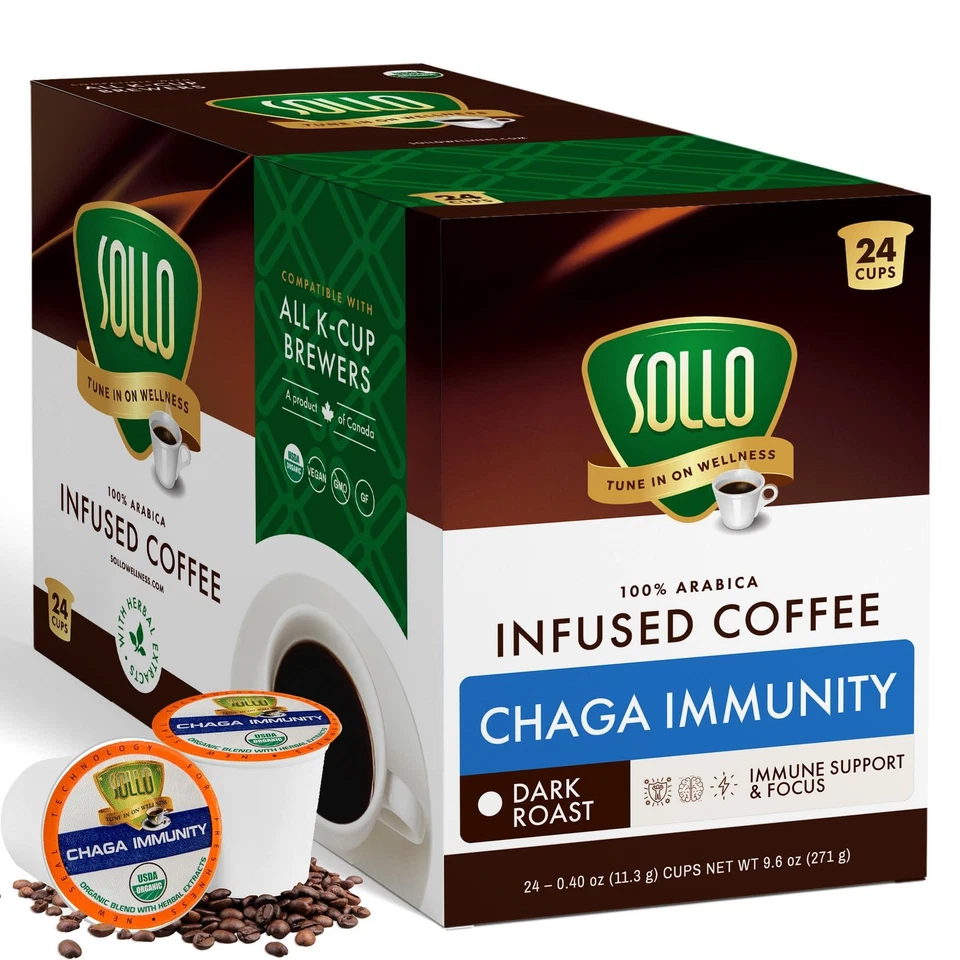 K-Cups de café con setas infundidas | Café tostado oscuro con extracto 100 % de Chaga |... Foto 1 de 4
