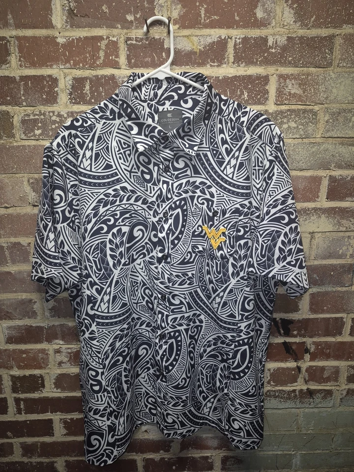 West Virginia Mountaineers Colosseum Navy White Tribal Print Polo Men's Large - Image 1 of 4