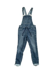 Justice Girls Overalls Size 14 Blue Medium Wash Denim Cuffed Stretch EUC - Picture 1 of 3