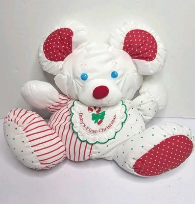 1990 Fisher Price Puffalump Baby's First Christmas Mouse Plush Rattle Inside  - Image 1 of 4