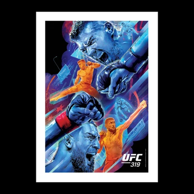 2025 Topps Now UFC 319 Du Plessis vs. Chimaev ARTIST FIGHT POSTER SP (PR: 319) - Image 1 of 2