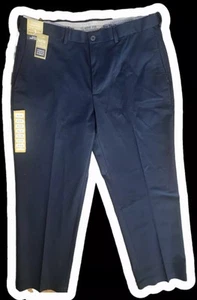 Haggar Men Premium Iron Free Navy Classic Fit Expandable Waist Flat Front Navy - Picture 1 of 4